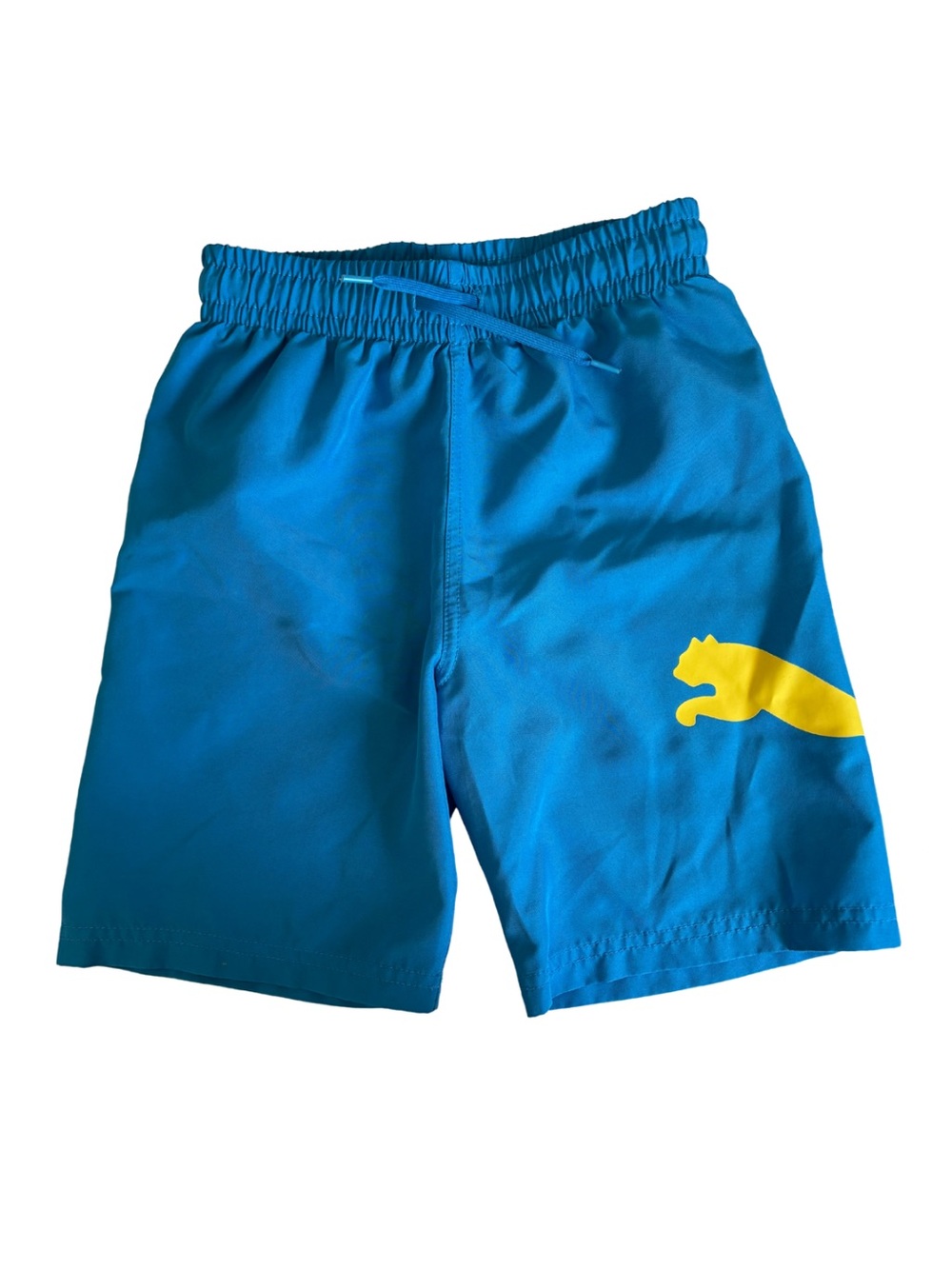 Puma Boys Athletic Shorts Inner Lined Blue Yellow Logo Size 7 Sport Activewear